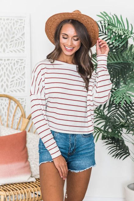 I Want To Know Red Striped Blouse CLEARANCE | The Pink Lily Boutique