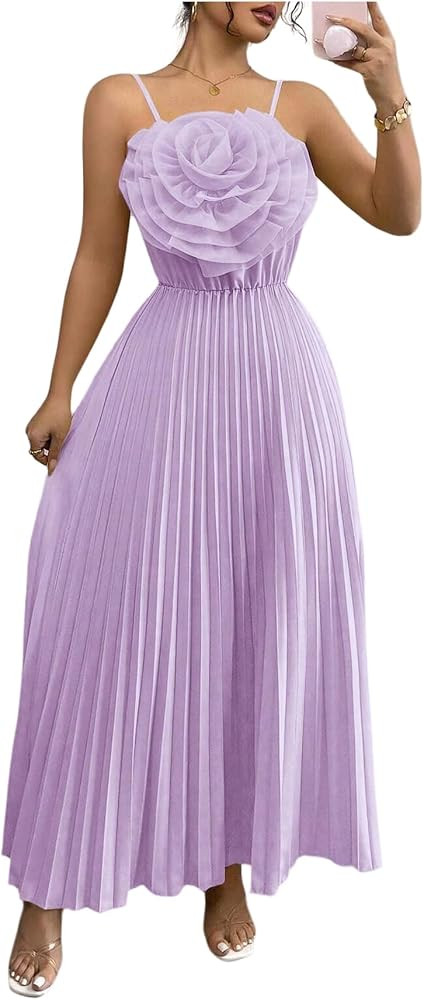 OYOANGLE Women's 3D Floral Spaghetti Strap Maxi Dress | Amazon (US)