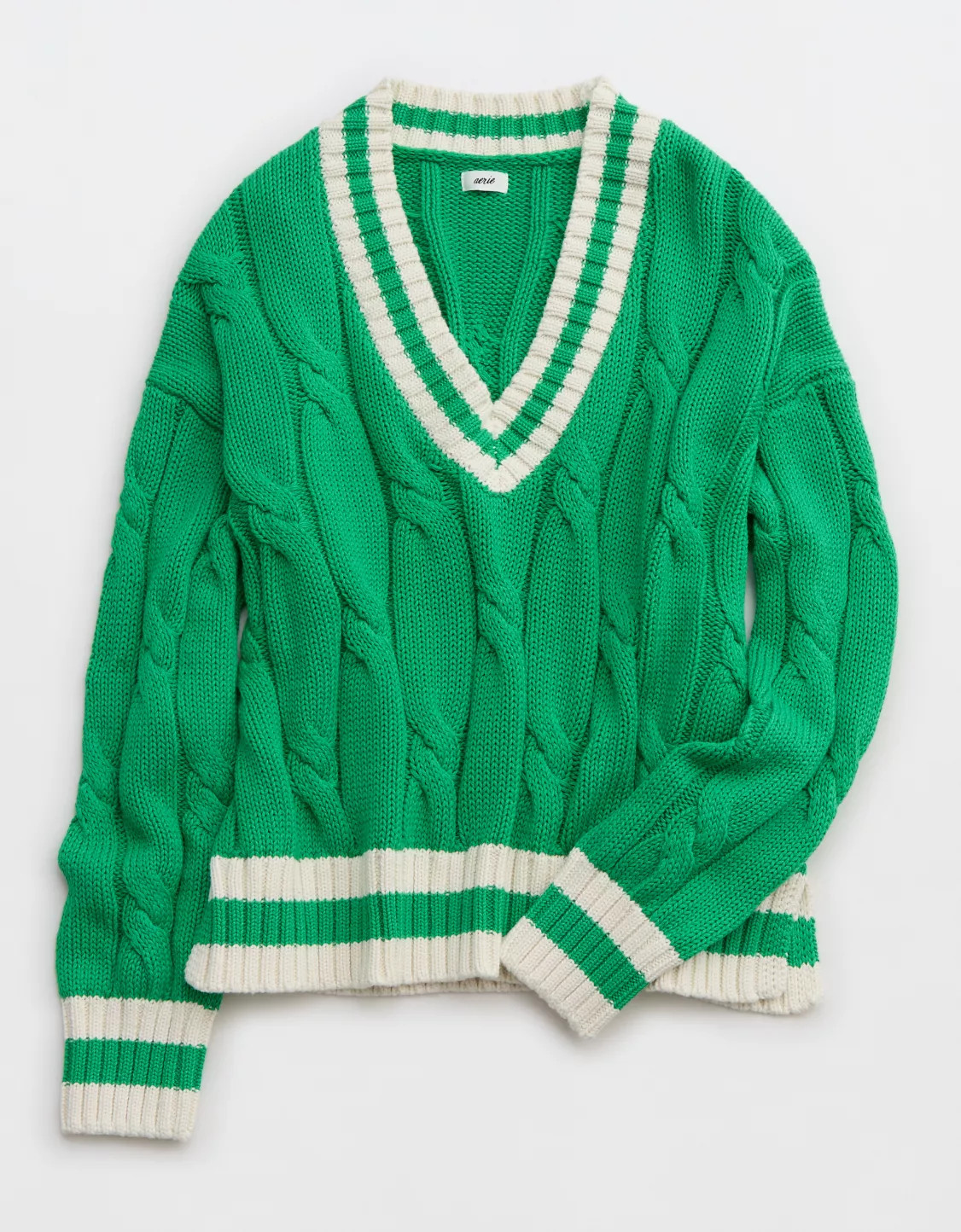 Aerie Cropped Cable V-Neck Sweater | American Eagle Outfitters (US & CA)