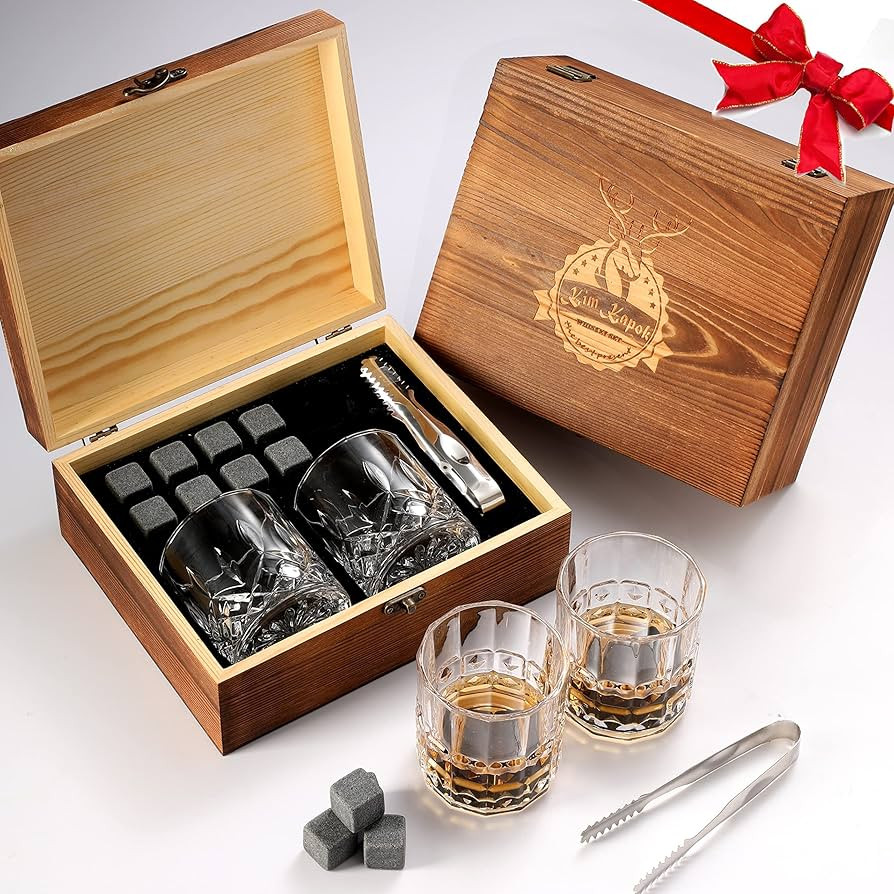 Whiskey Set Gifts for Men,Whiskey Stones & Whiskey Glasses Set of 2, Whisky Rocks Anniversary Bes... | Amazon (US)