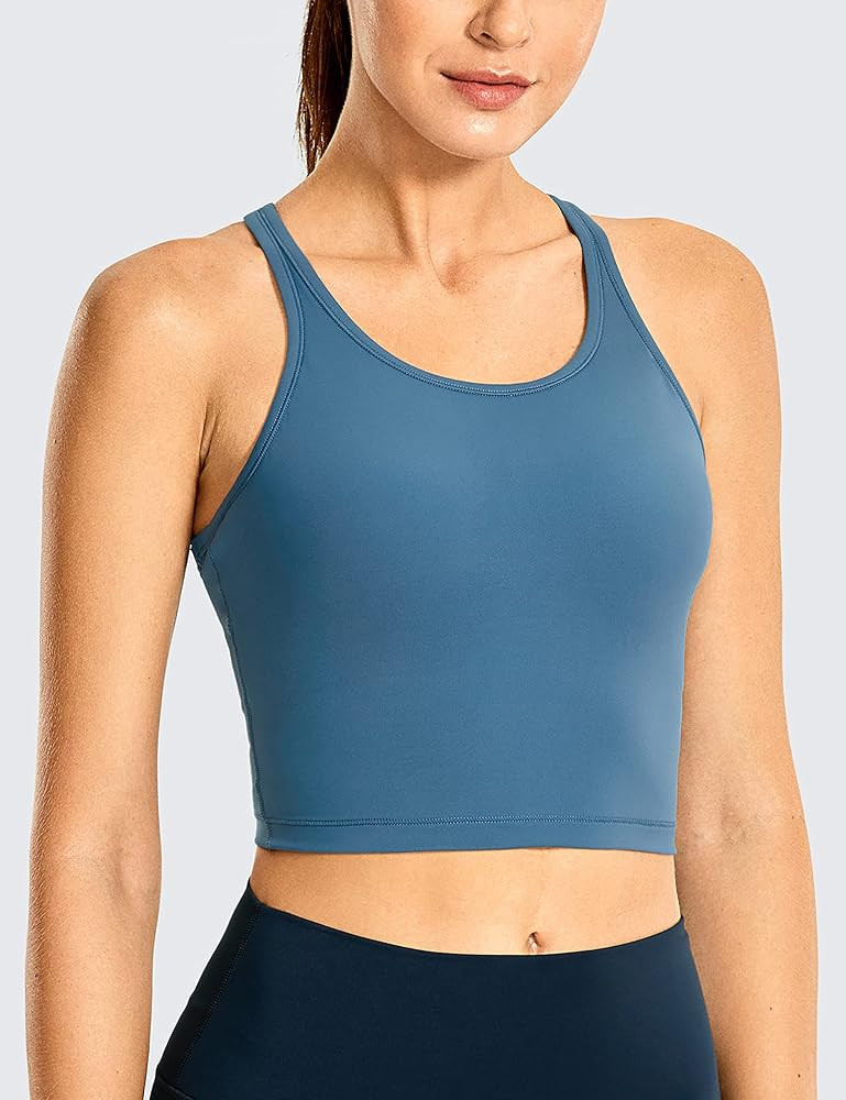 CRZ YOGA Women's Racerback Longline Sports Bra Padded Wireless Yoga Bras Crop Cami Tank Tops | Amazon (US)