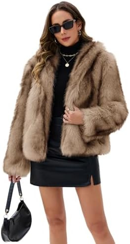 Womens Faux Fur Coats Long Sleeve Stand Collar Open Front Jacket Top | Amazon (US)