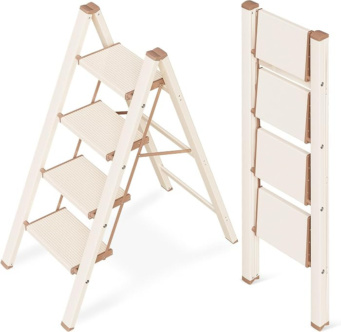 4 Step Ladder, Aluminum Folding Step Stool with Anti-Slip Sturdy and Wide Pedal, Lightweight Port... | Amazon (US)