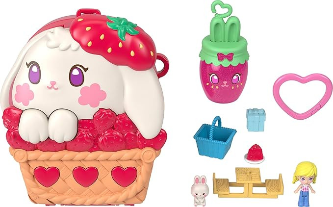 Polly Pocket Dolls and Playset, Strawberry Picnic Bunny Compact, Travel Toy with 1 Micro Doll, Pe... | Amazon (US)