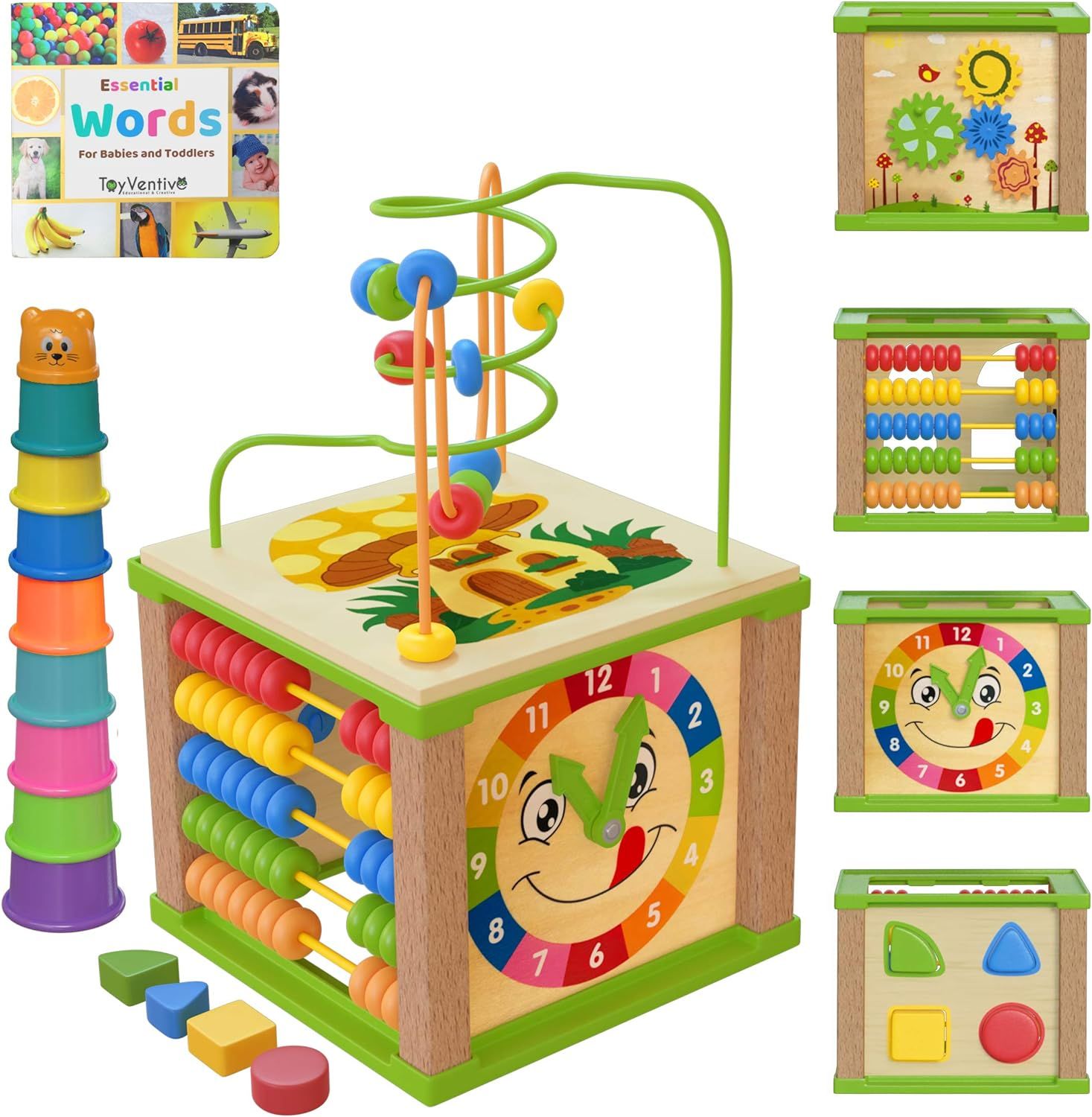 TOYVENTIVE Wooden Kids Baby Activity Cube - Girls Gift Set | 1st Birthday Gifts Toys for 1 One, 2... | Amazon (US)