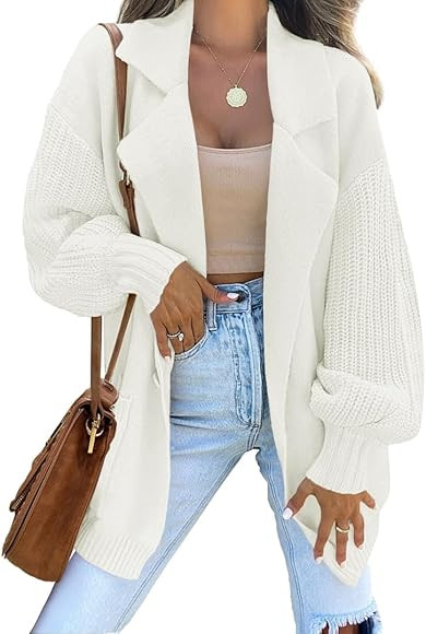 ZESICA Women's Long Sleeve Open Front Lapel Oversized Knit Cardigan Sweater Coat Outerwear with P... | Amazon (US)