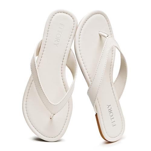 FITORY Women's Casual Flip Flops,Comfortable Thong Walking Slide,Summer Beach Flat Sandals for Indoor and Outdoor White Size 8 | Amazon (US)