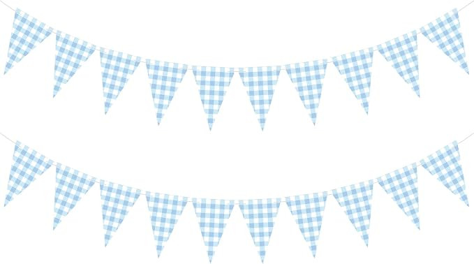 2 Pcs Blue Gingham Pennant Banner Triangle Garlands Double Sided | Blue and White Party Decoratio... | Amazon (US)