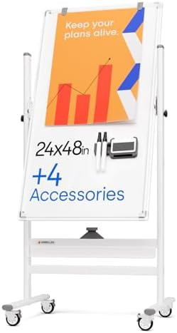 Rolling Dry Erase Board 24 x 48 - Large Portable Magnetic Whiteboard with Stand - Double Sided Ea... | Amazon (US)