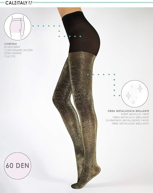 CALZITALY - Opaque Lurex Sparky Tights - Glitter Pantyhose for Women(S/M – L/XL) | Amazon (US)