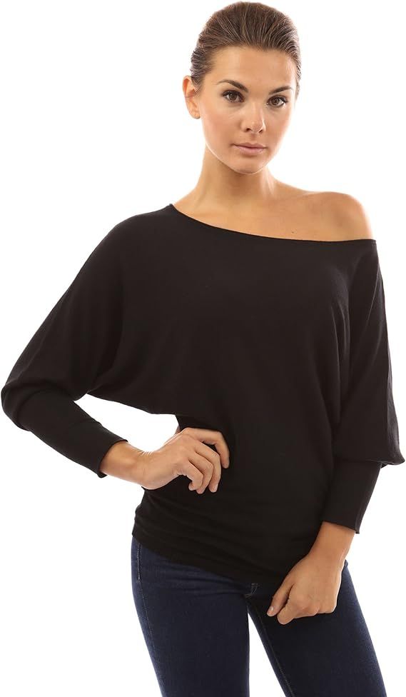 PattyBoutik Women One Shoulder Batwing Sweater Knit Top | Amazon (US)