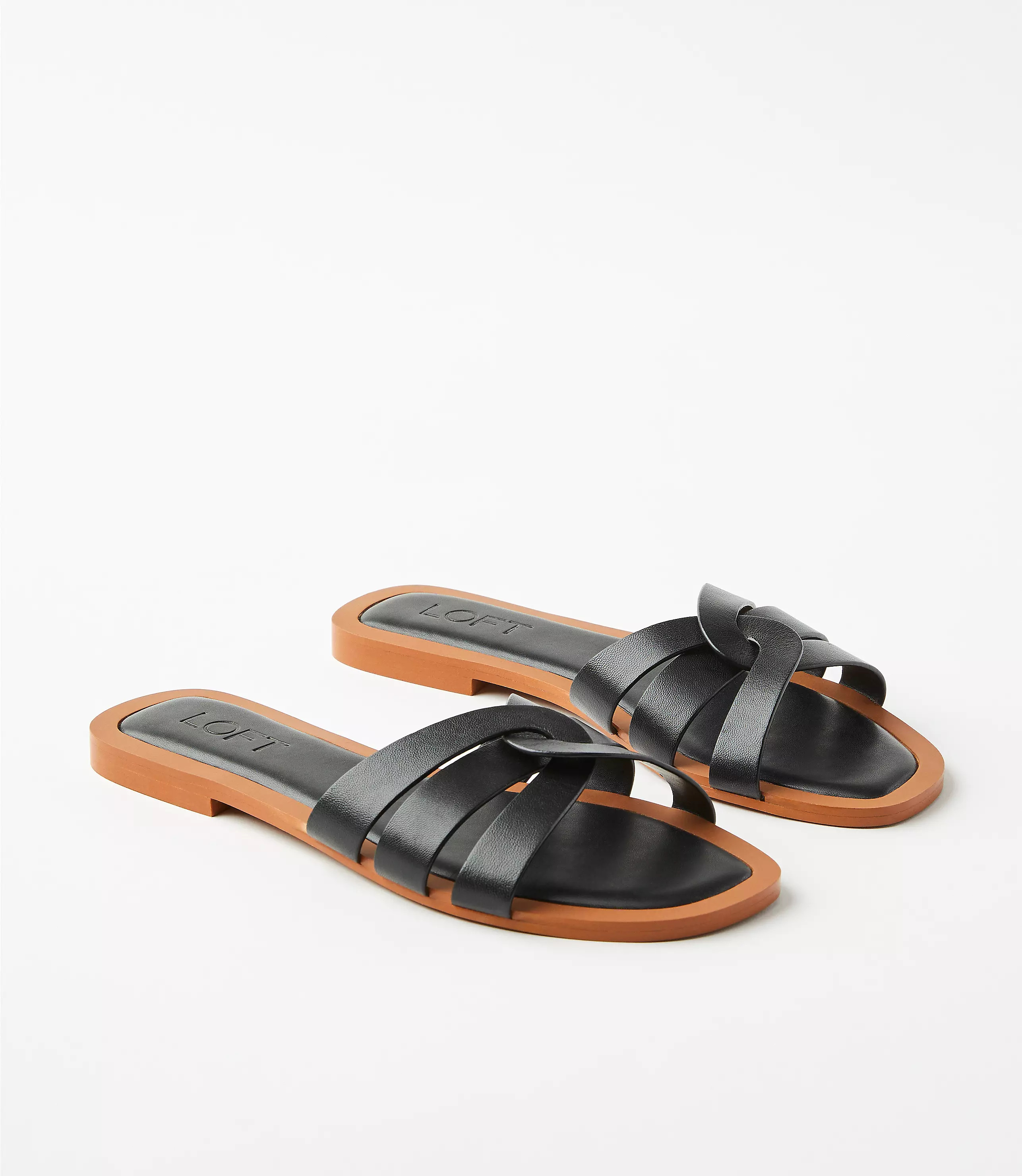 Strappy Leather Slide Sandals | LOFT