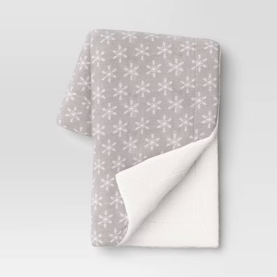 Snowflake Printed Plush with Faux Shearling Reverse Throw Blanket - Threshold™ | Target