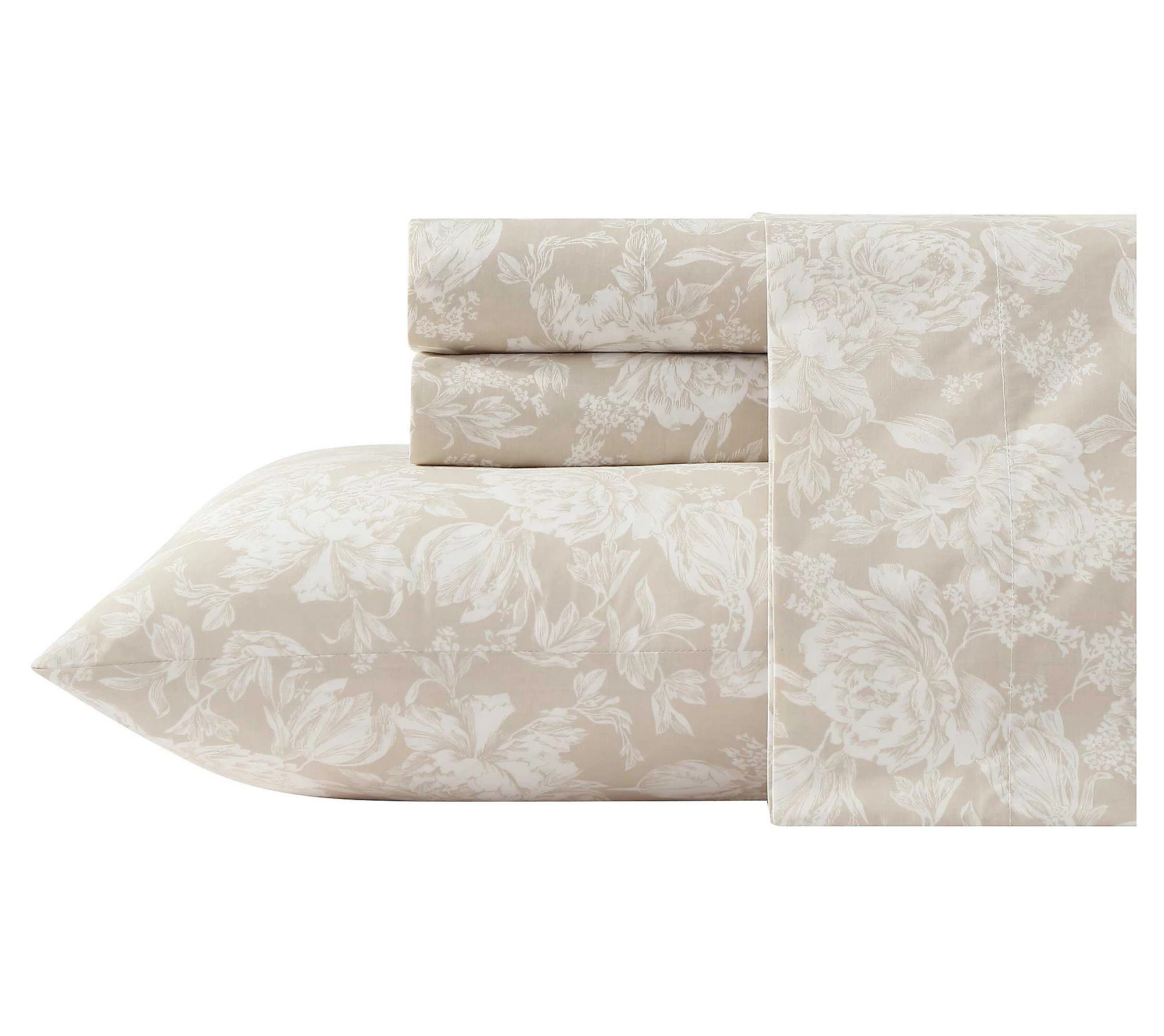 Laura Ashley Meredith Beige Cotton Percale Twin Sheet Set | QVC