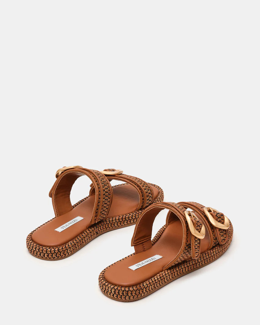 VEYA Brown Raffia Buckles Slide Flatform Mule Women's Sandal | Steve Madden (US)