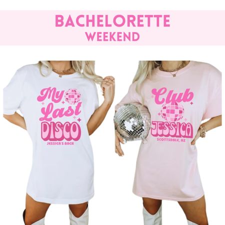 Disco bachelorette party. Disco bride. Disco bachelorette weekend. Last disco bachelorette. Summer bachelorette. Fall bachelorette. Spring bachelorette. Winter bachelorette. Dancing queen bachelorette weekend. Pink bachelorette. Bridesmaid bachelorette shirts. Retro bachelorette shirts.

#LTKfindsunder50 #LTKwedding #LTKparties