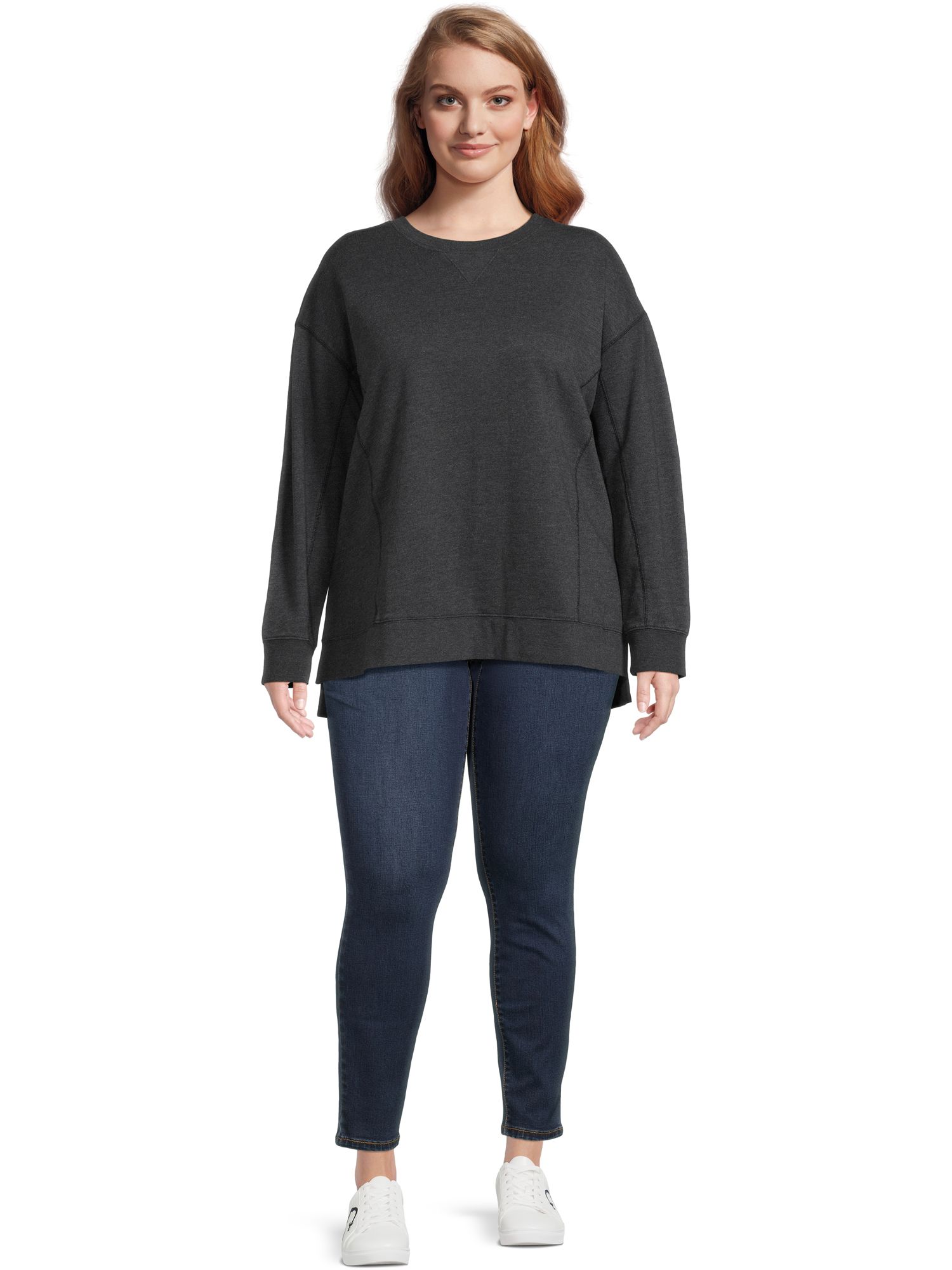 Terra & Sky Women's Plus High-Low French Terrycloth Sweatshirt - Walmart.com | Walmart (US)