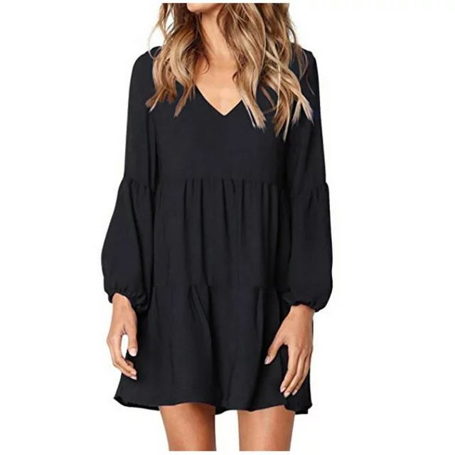 Lroplie Cute Tops for Women V Neck Fashion Plus Size Long Sleeve Solid Color Flowy Swing Shift Lo... | Walmart (US)