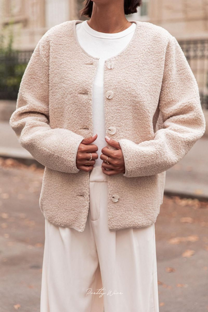 Sania beige - veste moumoute | Pretty Wire
