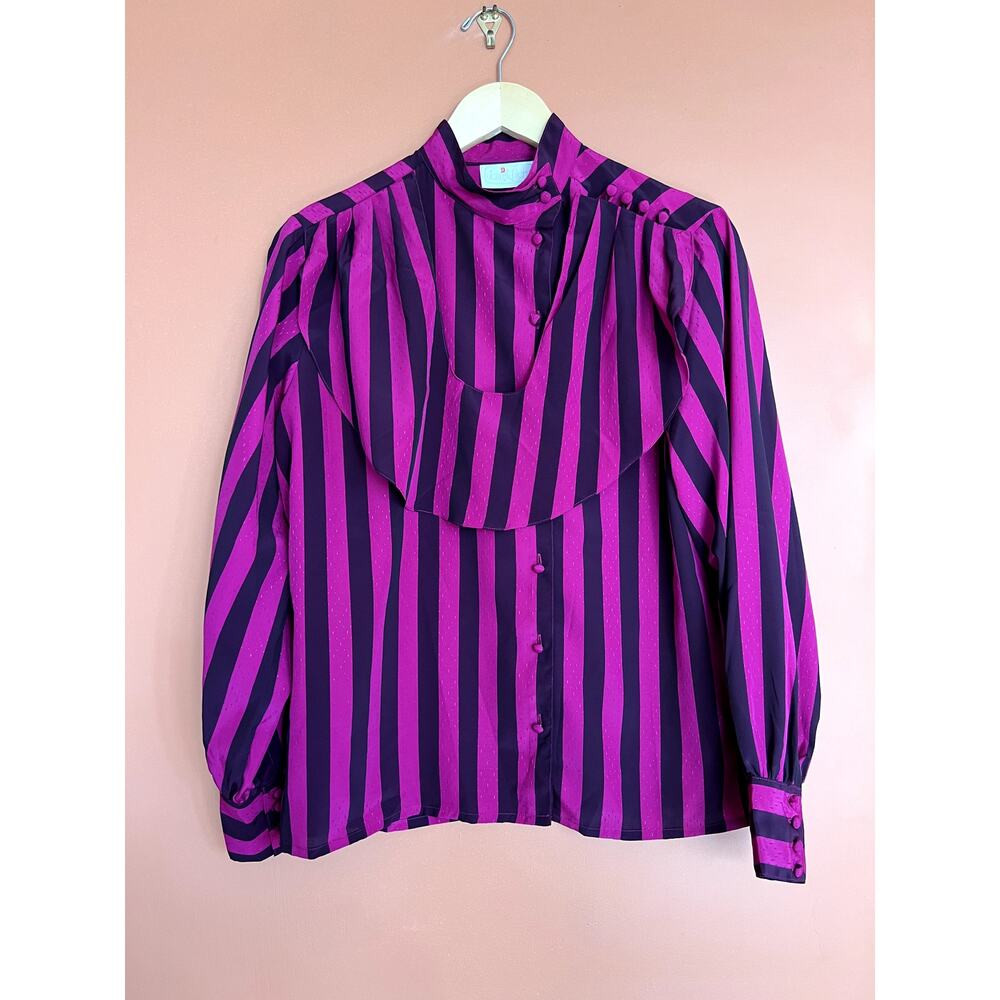 80s Vintage Striped Bibbed Button Up Blouse by Jean de Perre - Size 13/14 | Poshmark