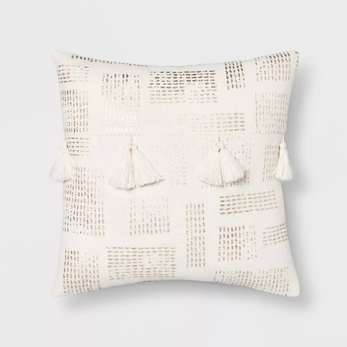 Metallic Stripe Tassel Square Throw Pillow Cream/Gold - Opalhouse™ | Target