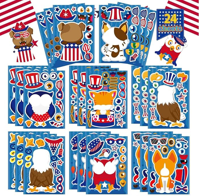 4th of July Sticker for Kids, Make-a-face Stickers Patriotic Crafts Stickers, Independence Day Ma... | Amazon (US)