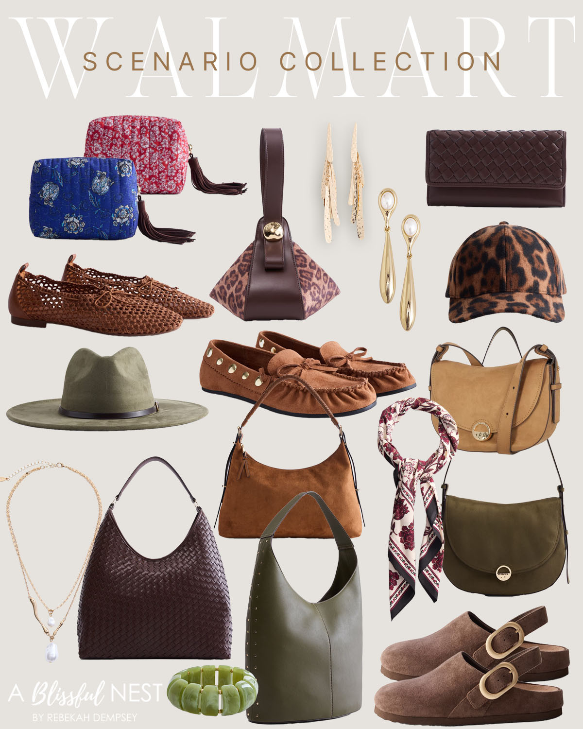 From woven flats to rich brown bags, these Walmart Scenario finds are made for fall. Shop my picks!

Quilted floral makeup bag set, leopard print top handle bag, feather drop earrings, pearl drop earrings, woven leather wallet, woven leather flats, leopard print baseball cap, olive fedora hat, suede moccasin loafers, camel suede saddle bag, floral silk scarf, olive suede saddle bag, pearl pendant necklace, brown suede hobo bag, woven leather hobo bag, studded leather hobo bag, green bead stretch bracelet, and suede buckle clogs. 

 #LTKootd #LTKMidsize