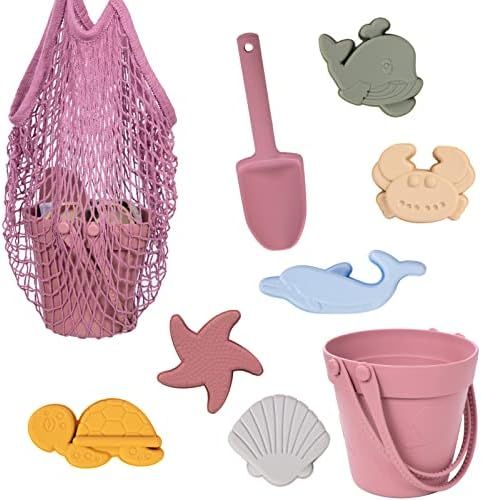 Garnome Silicone Beach Toys for Kids 3-10, Sand Bucket, Shovel, 3D Marine Theme Molds and Mesh Be... | Amazon (US)