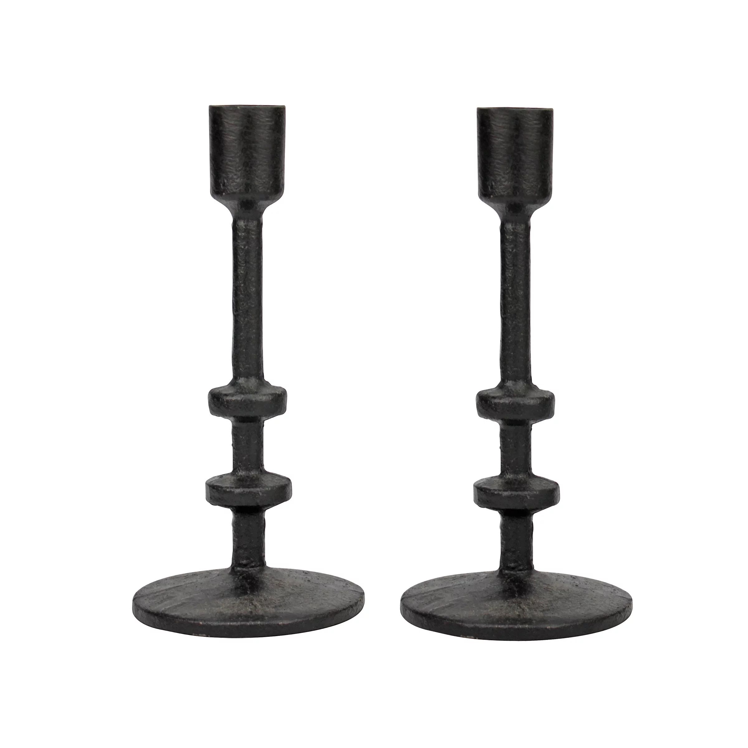 Stonebriar Table Top 7" Traditional Cast Iron Candlestick Holder Set, Black, 2 Pieces | Walmart (US)