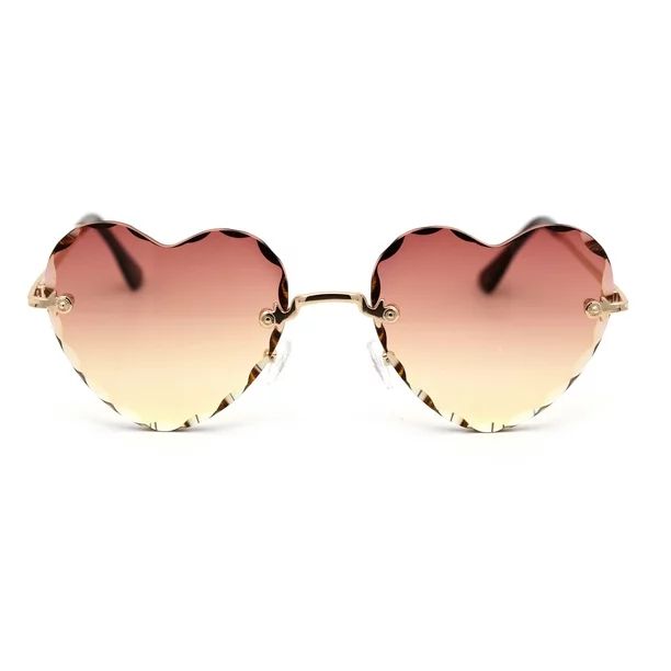 Womens Floral Petal Bevel Lens Rimless Heart Shape Sunglasses Gold Brown Yellow - Walmart.com | Walmart (US)