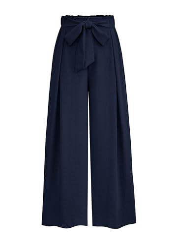 PRETTYGARDEN Women's Wide Leg Work Pants Business Casual High Waisted Loose Palazzo Trouser Summer Clothes (Navy,XX-Large) | Amazon (US)