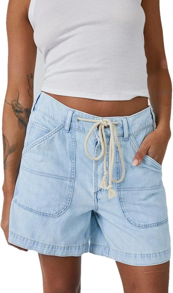 LifeShe Women's Summer Demin Shorts Casual Elastic Waist Jean Shorts with Drawstring | Amazon (US)