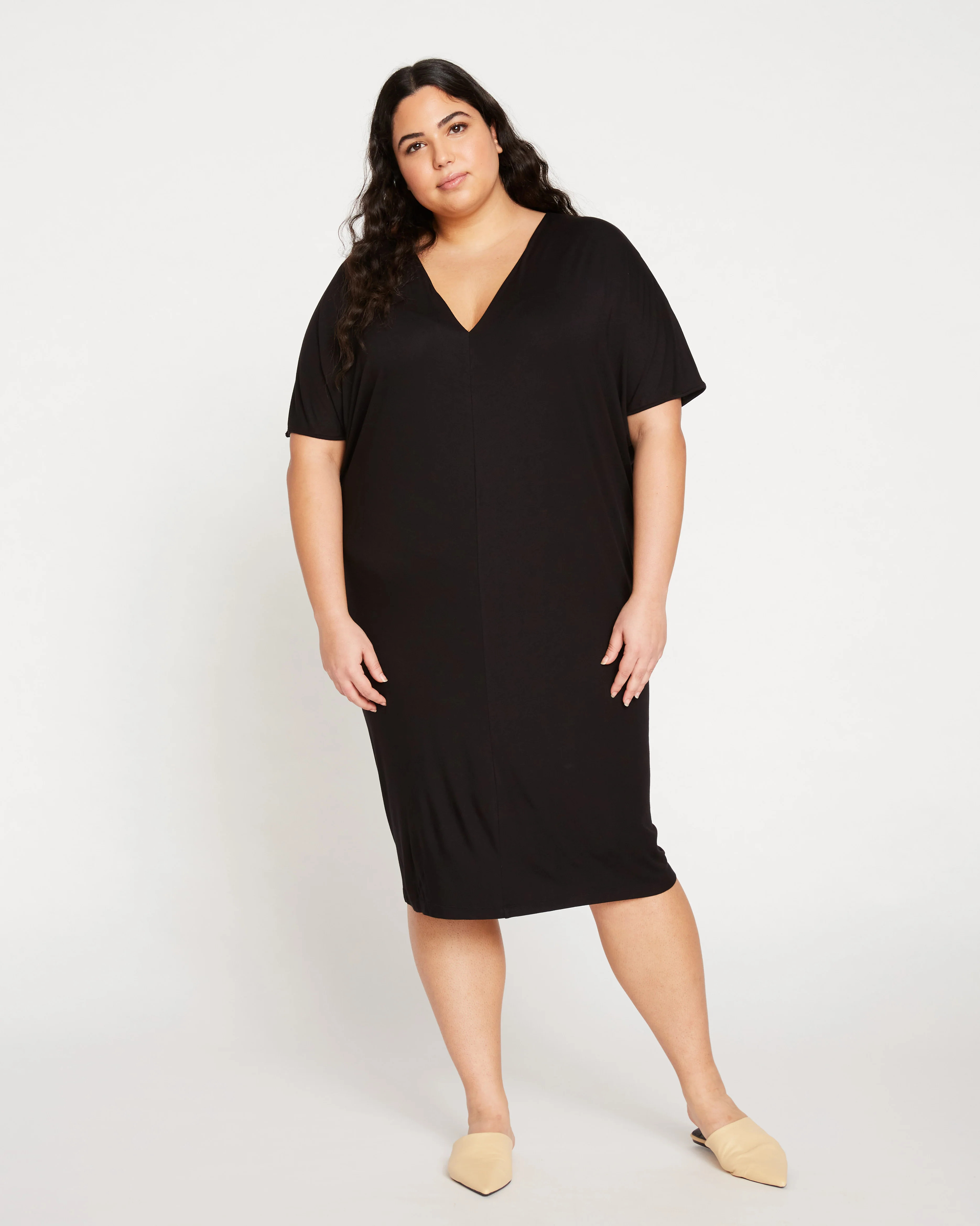 Teresa Liquid Jersey V-Neck Dress - Black | Universal Standard