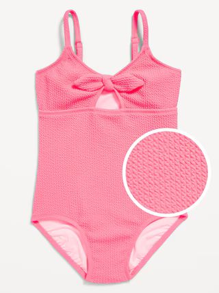 Textured Tie-Front One-Piece Swimsuit for Girls | Old Navy (US)