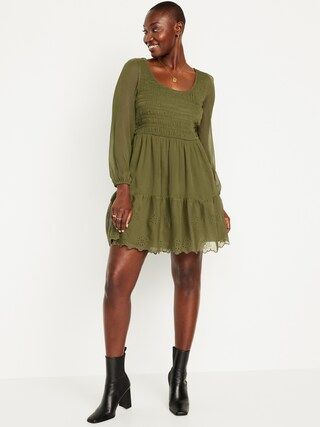 Fit & Flare Long-Sleeve Eyelet Mini Dress for Women | Old Navy (US)