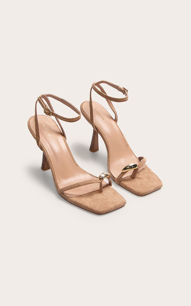 Tan Gold Trim Mid Stiletto Heeled Sandals | Footwear | PrettyLittleThing UK