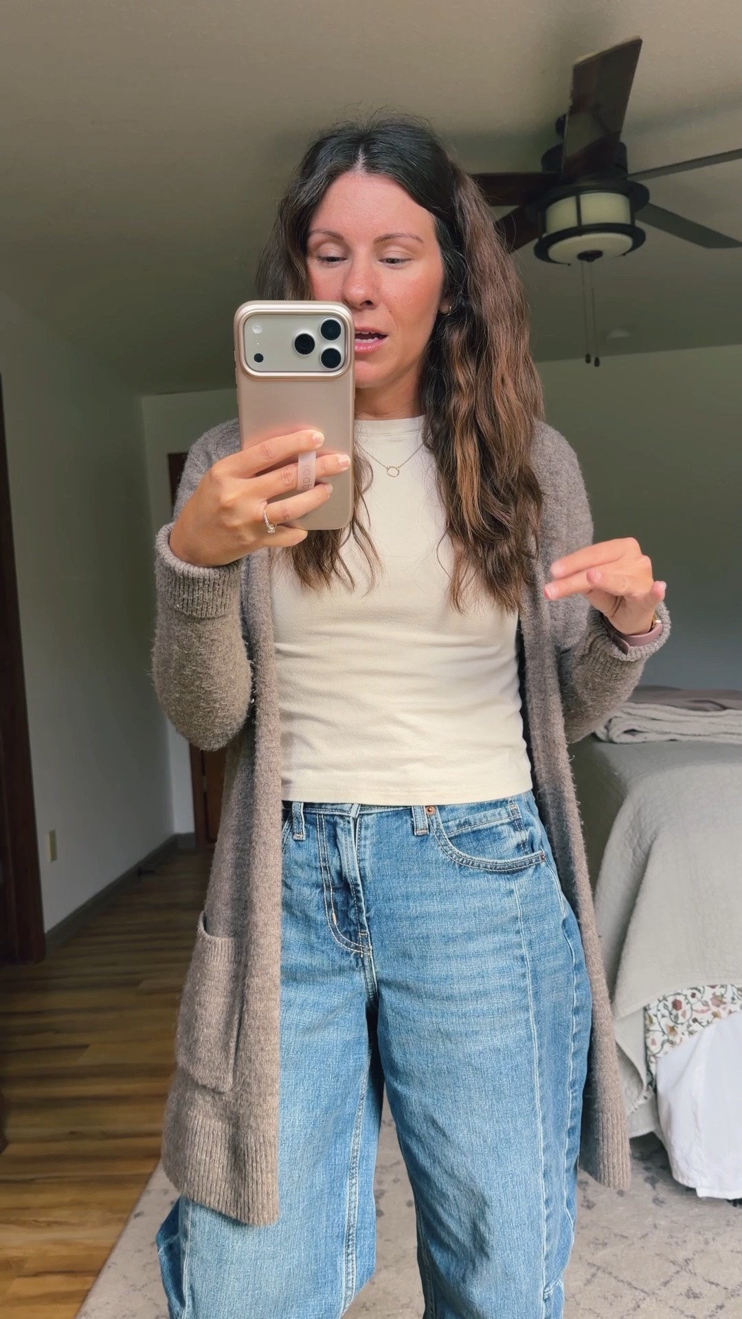 Wearing small in my tee, 0 petite in my barrel jeans and 36 in my birkenstock sandals. My cardigan is super old but linked similar!

#LTKPetite #LTKSeasonal #LTKstorytime