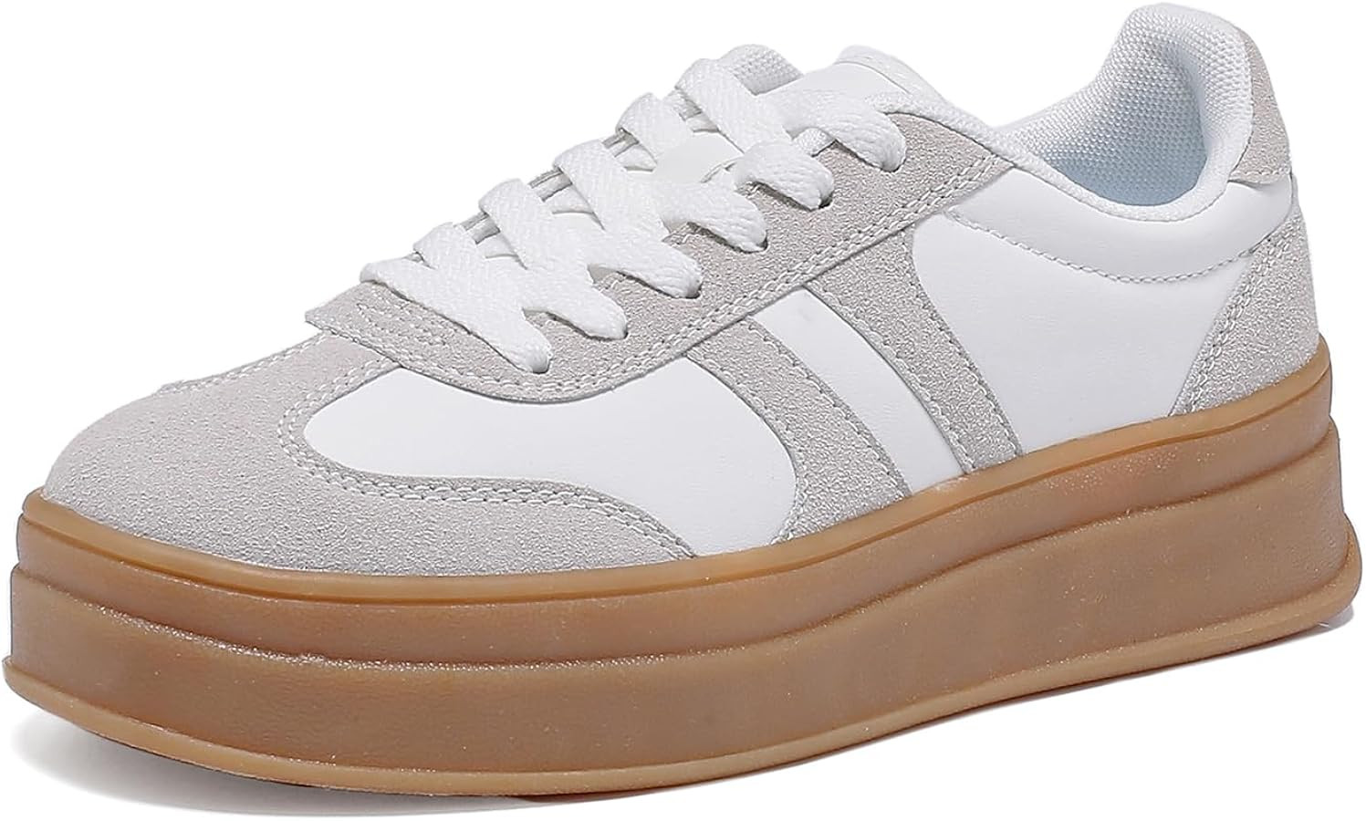 Women's Thick Sole Retro Fashion Sneakers Classic Walking Shoes Thick Rubber Lace-Up Footwear Ant... | Amazon (US)