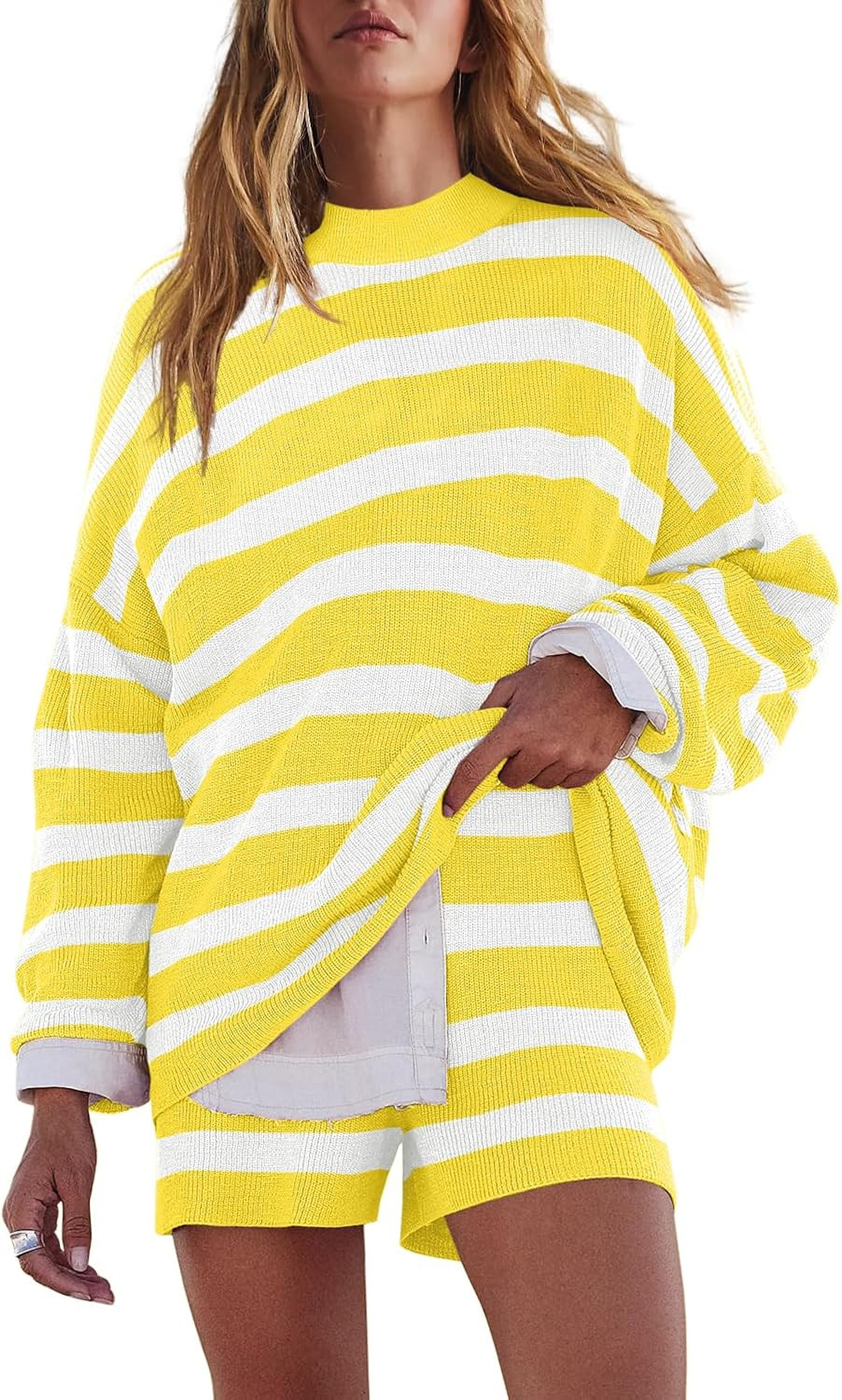 LAMISSCHE Womens Oversized Striped Lounge Sets Matching 2 Piece Sweater Set | Amazon (US)