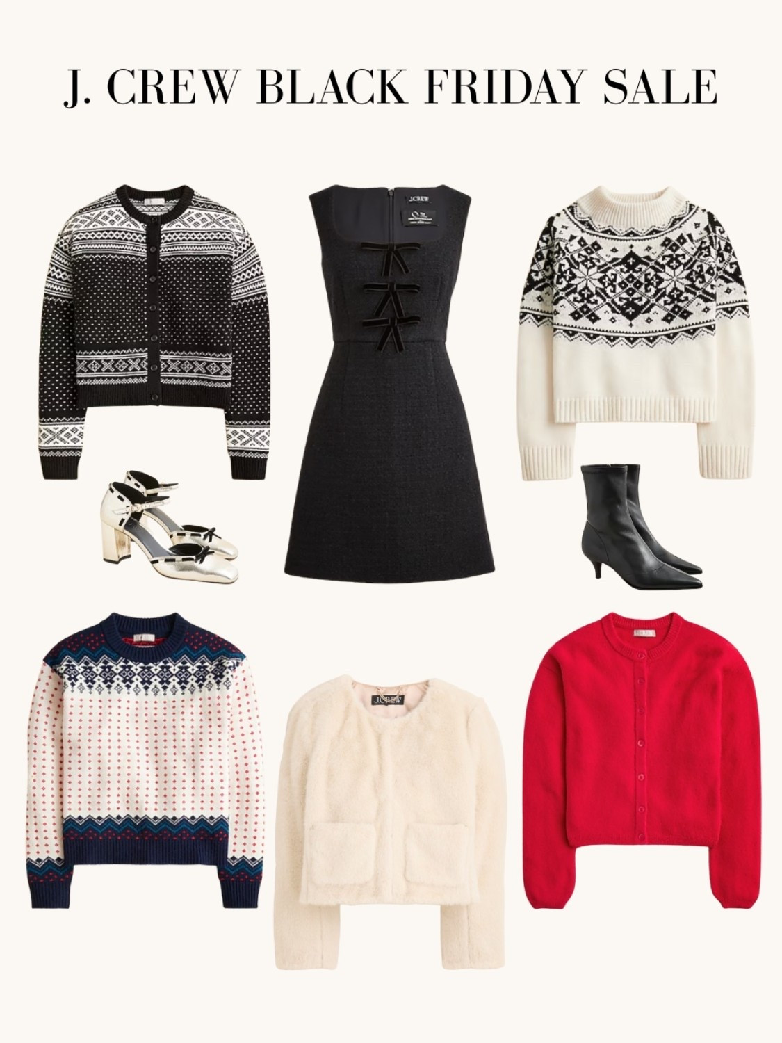 J. Crew Black Friday sale - 50% off almost everything, and cashmere up to 30% off ! Linked up classic holiday and Christmas pieces 

I’m an xxs in sweaters, 00 in the bow dress (slightly loose on me in the torso), and 5 in the shoes. 

Little black dress with the faux fur jacket or cashmere wrap linked (50% off!) makes a classy Christmas outfit!

Black Friday sale, Cyber Monday, fall winter outfit ideas

#LTKCyberWeek #LTKHoliday #LTKPetite