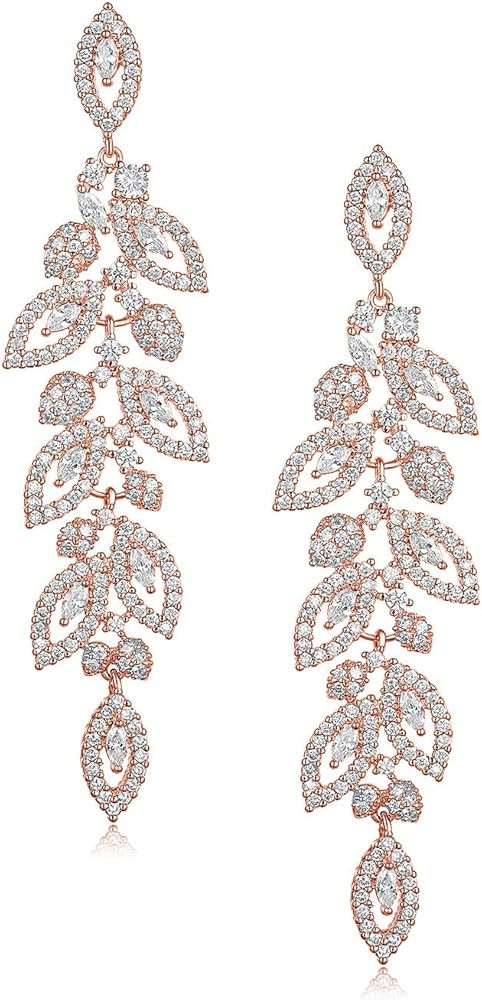 SWEETV Wedding Bridal Chandelier Earrings, Crystal Rhinestone Drop Dangle Earrings for Women Brides | Amazon (US)