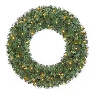 30 in. Pre-Lit LED Wesley Pine Artificial Christmas Wreath | The Home Depot