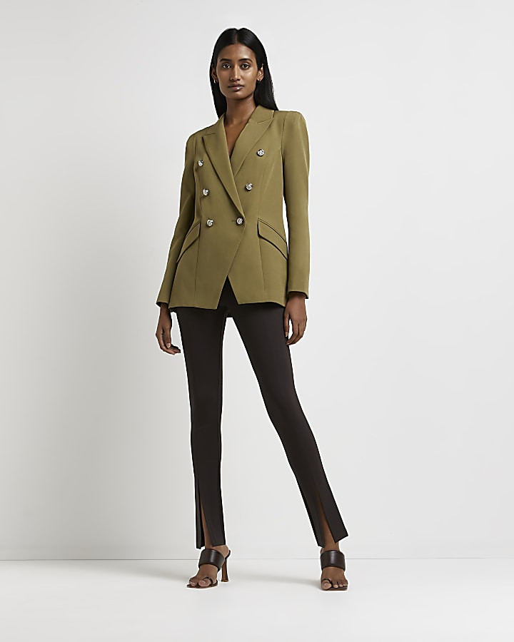 Khaki double breasted tuxedo blazer | River Island (UK & IE)