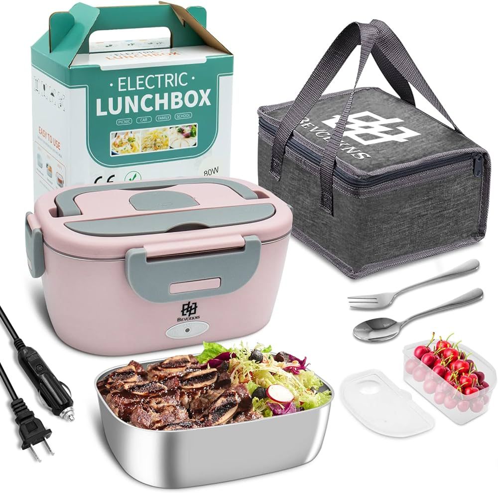 BEVCEKNS Portable Upgraded 80W Food Heater Lunch Box, Fits All Outlets, Pink (Model: BEV-80W-P) W... | Amazon (US)