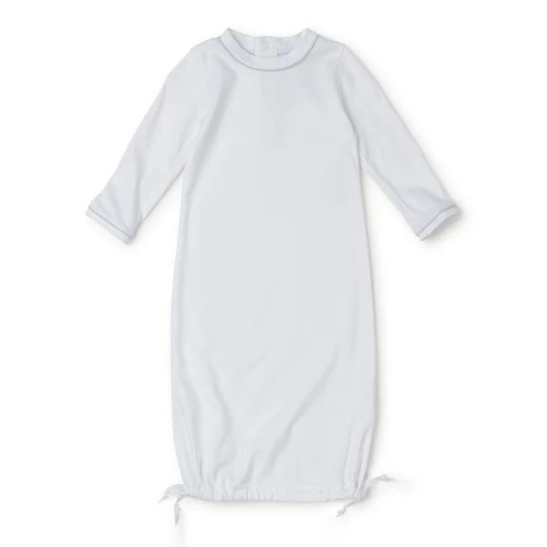 SALE George Pima Cotton Daygown - White with Light Blue Piping (Past Season) | Lila and Hayes