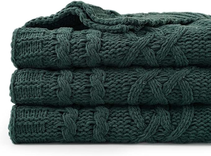 Battilo Christmas Dark Green Throw Blanket for Couch, Woven Chenille Knit Throw Blanket Versatile... | Amazon (US)