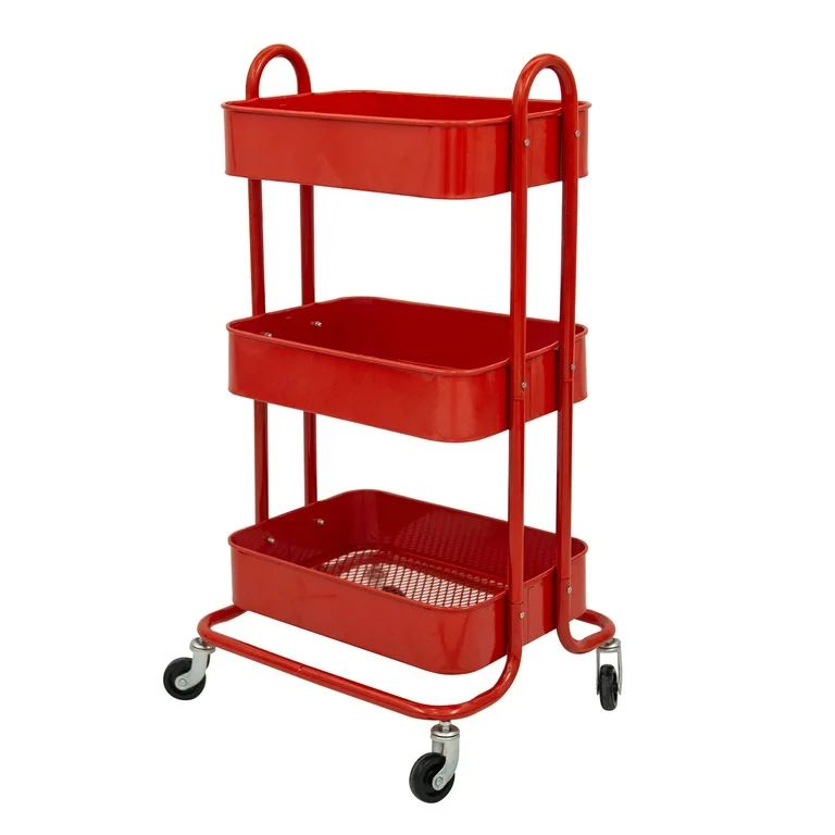 3-Tier Red Trolley Cart Metal Mesh Storage Organizer Utility Cart For Kitchen Bathroom Multi-colo... | Walmart (US)