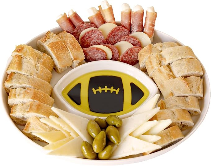 Football Bowl - Porcelain Serving Platter for Bread with Olive Oil, Chip and Dip Serving Set, Cha... | Amazon (US)