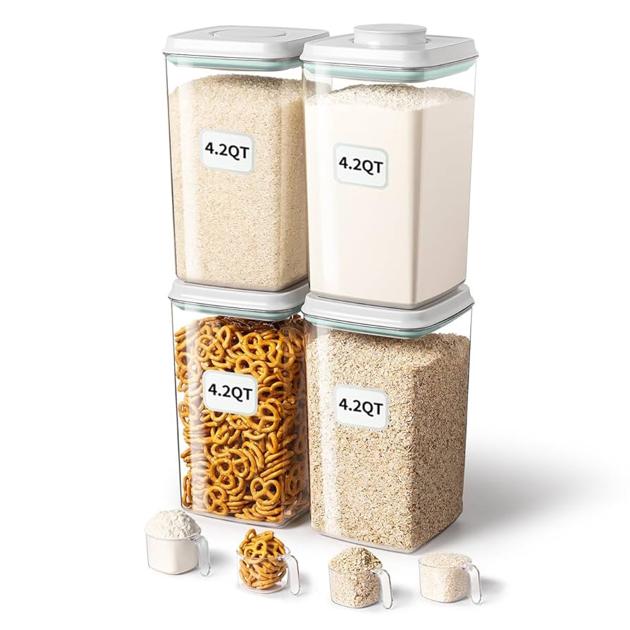 Ankou Airtight Food Storage Container with Pop Lid & 130ml Scoop, 4L/4.2qt *4 BPA-Free Cereal, Ri... | Amazon (US)