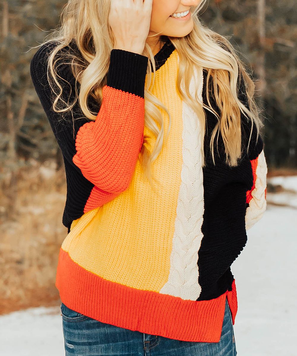 Mustard & Black Color Block Sweater - Women | zulily